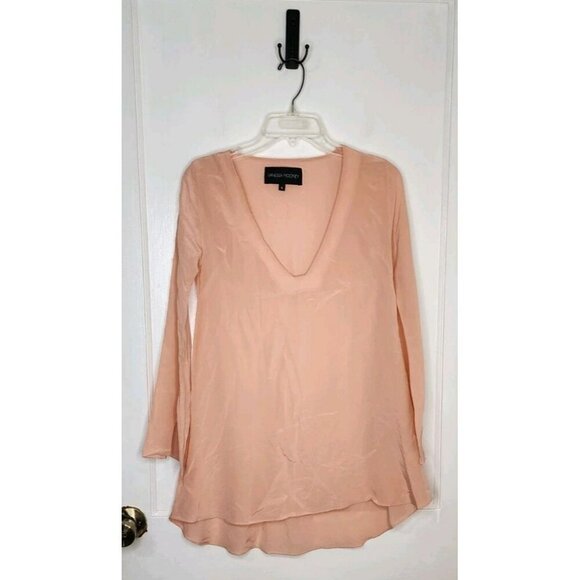 Vanessa Mooney L.A. Sustainable Silk Crepe de Chine Tunic Blouse Peach Pink S - Picture 1 of 4